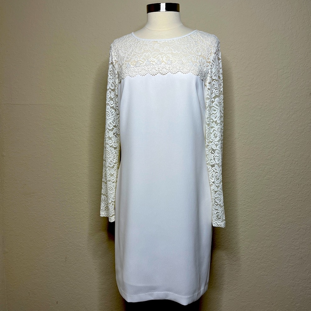 Laundry Anthropologie Ivory Lace Arm Dress Size 12 L Bride Shift Wedding Formal